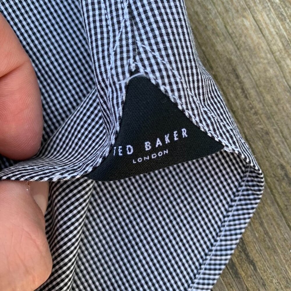 Ted Baker London 7 Micro Plaid Navy and White Designer Button Up - Picture 7 of 8